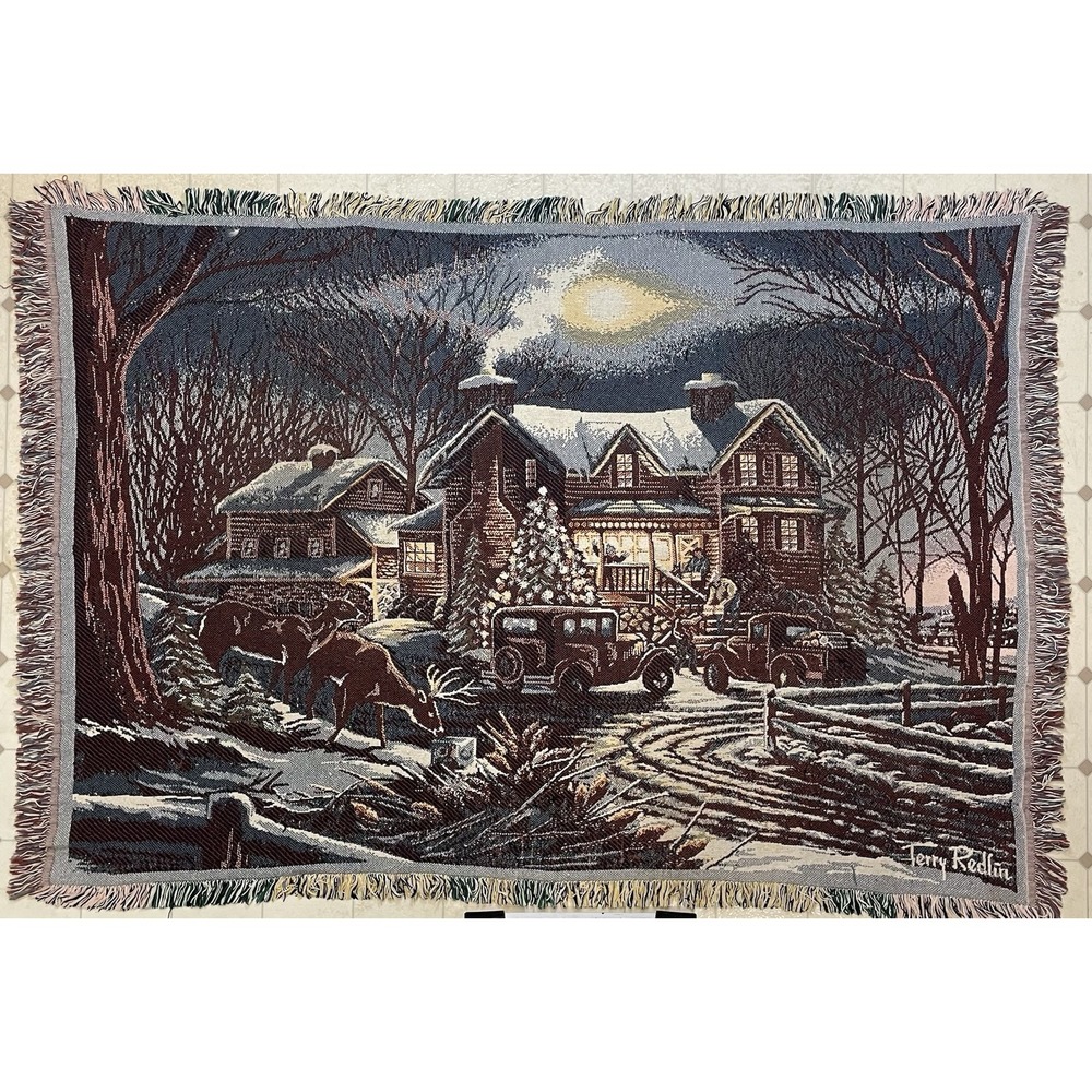 Vintage Beacon Tapestry Throw Blanket Cabin Camp Nature Deer Fringe USA 64x45